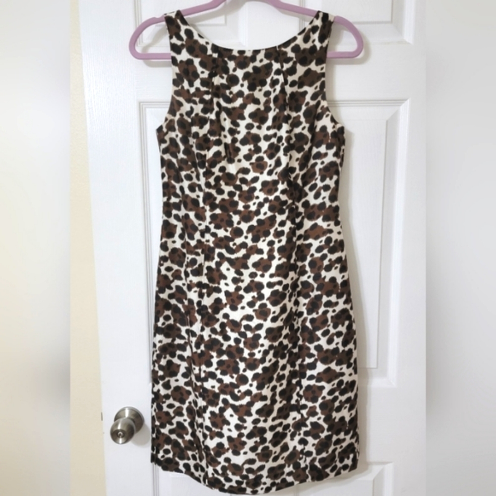Ann Taylor 100% Silk Leopard Print Sleeveless Sheath Dress Knee Length Size 6